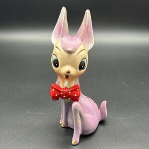 Vintage Thames Purple Deer Red Bow Tie Doe Kitschy Japan Hand Painted 7" Tall